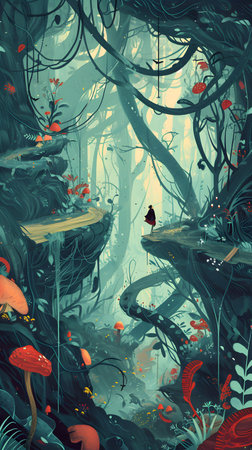 Mystical forest with mushrooms. Fantasy landscape.の素材