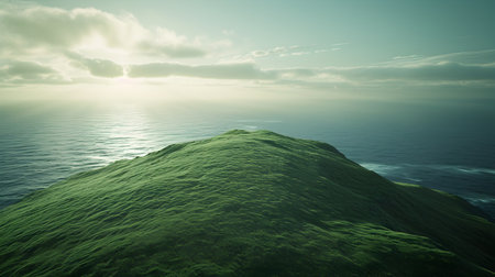 Beautiful seascape with green moss. Nature composition. 3d renderの素材