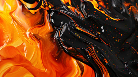 abstract background of black and orange paint in water close-upの素材