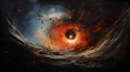 3d illustration of a black hole in the outer space. Space backgroundの素材