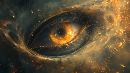 Eye in space. 3d illustration of human eye in space.の素材