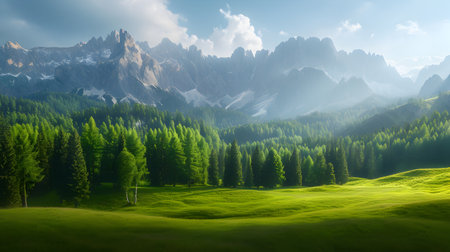 Panoramic view of Dolomites mountain range.の素材