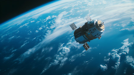 Satellite in space. 3d render.の素材