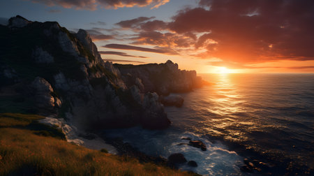 Sunset over the cliffs of Etretat.の素材