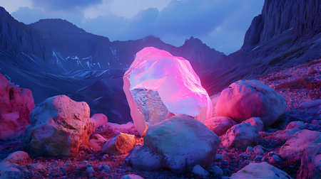 Frozen icebergs in the mountains at night. 3d renderingの素材