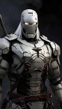 3D rendering of a cyborg warrior with helmet and armor.の素材