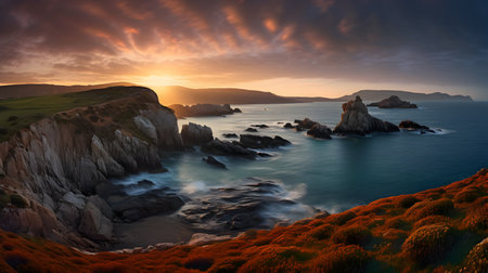 Sunset over the Atlantic Ocean in Asturias.の素材