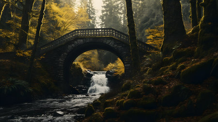 Old stone bridge in a foggy forest. 3D Renderingの素材