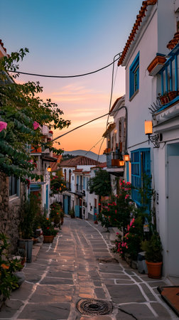 Sunset in the town of Mykonos.の素材