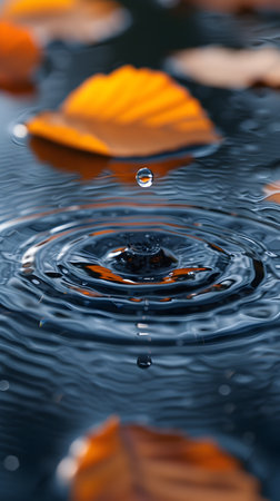 Drops of water fall into the water. Splash effect after collision a falling drops with water Surfaceの素材