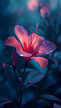 Beautiful pink hibiscus flower with dew drops.の素材