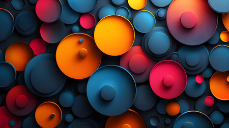 abstract colorful background with circles, 3d render illustration, computer digital imageの素材