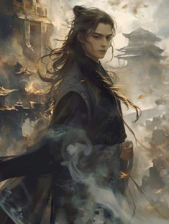 Fantasy portrait of a beautiful woman in a Chinese temple.の素材