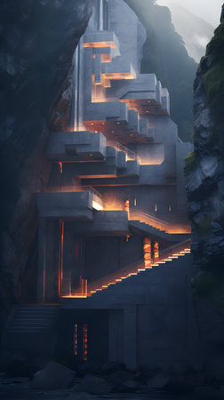 3d illustration of stairs leading up to the sky in a caveの素材