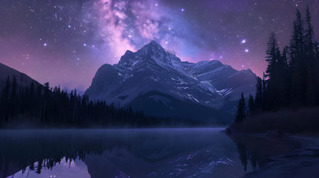 Milky Way over the lake in the mountains. Night landscape.の素材