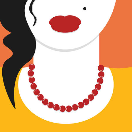 Flat design close up woman with red necklaceのイラスト素材
