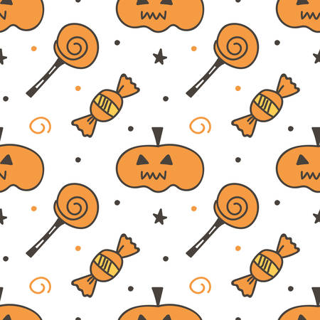Trick or treat halloween pumpkin and sweets seamless pattern background.のイラスト素材