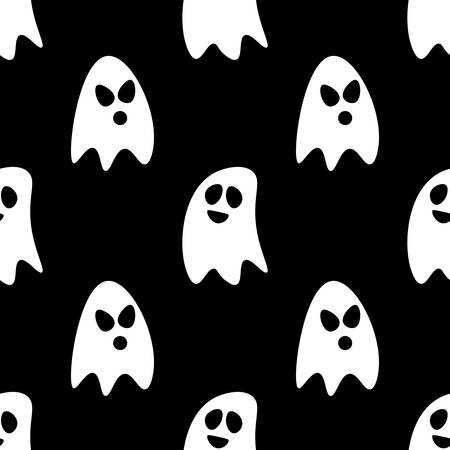 Flat design cartoon halloween ghosts seamless pattern background.のイラスト素材