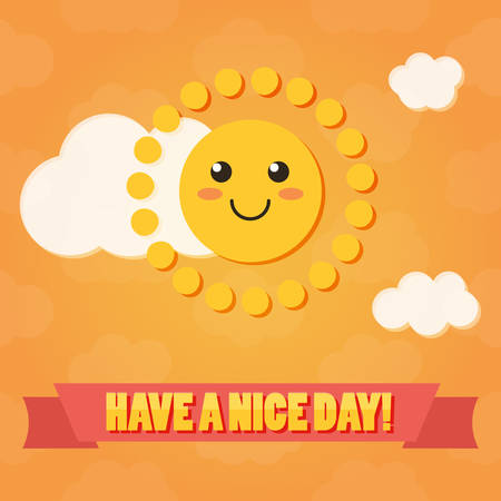 Have a nice day flat design card with cute sun and clouds.のイラスト素材