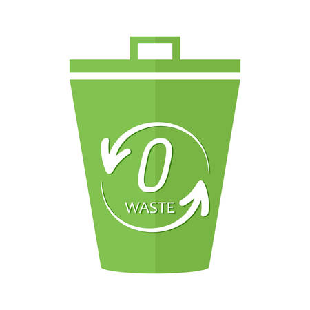 Green bucket, trash, garbage can with zero waste sign, symbol isolated on white background.のイラスト素材