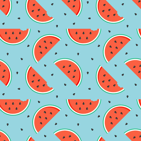 Flat design watermelon slices with seeds colorful seamless pattern background.