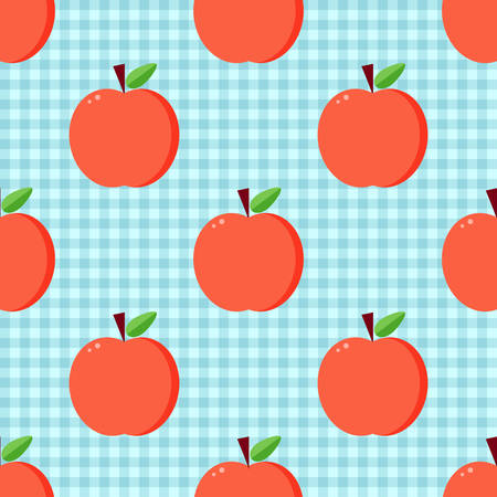 Flat design, vector red apples seamless pattern on checkered background.のイラスト素材