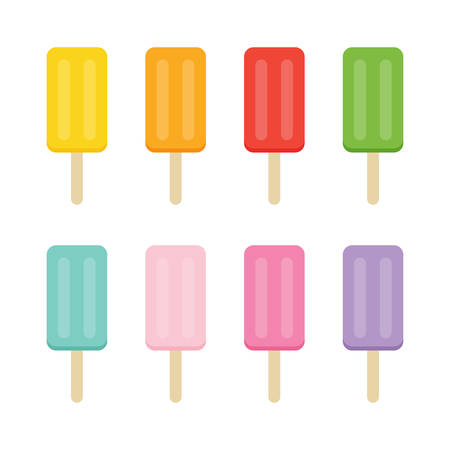 Set, collection of cute colorful ice cream isolated on white background.のイラスト素材