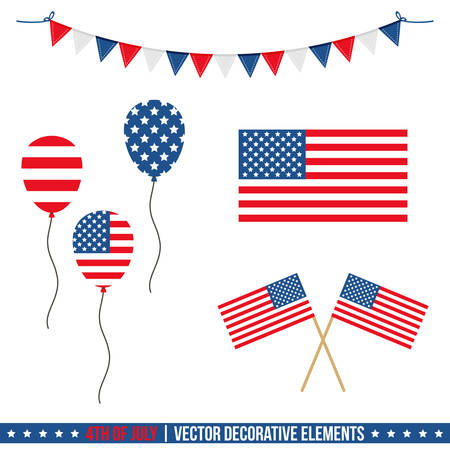 Set, collection of 4th of july vector decorative elementsのイラスト素材