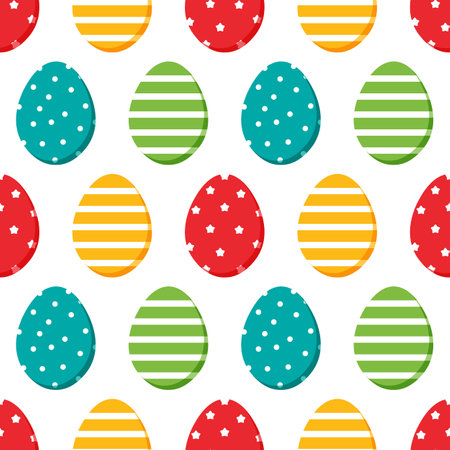 Cute and colorful cartoon style easter eggs with different design vector seamless pattern background.のイラスト素材
