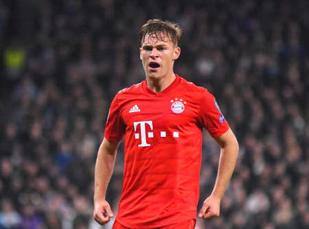 LONDON, ENGLAND - OCTOBER 1, 2019: Joshua Kimmich of Bayern celebrates after he scored a goal during the 2019/20 UEFA Champions League Group B game between Tottenham Hotspur FC (England) and Bayern Munchen (Germany) at Tottenham Hotspur Stadium.のeditorial素材