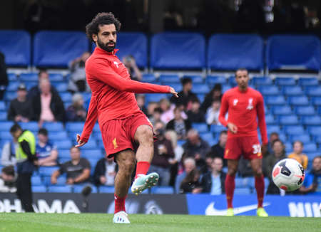 LONDON, ENGLAND - SEPTEMBER 22, 2019: Mohamed Salah of Liverpool pictured ahead of the 2019/20 Premier League game between Chelsea FC and Liverpool FC at Stamford Bridge.のeditorial素材