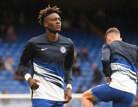 LONDON, ENGLAND - SEPTEMBER 22, 2019: Tammy Abraham of Chelsea pictured ahead of the 2019/20 Premier League game between Chelsea FC and Liverpool FC at Stamford Bridge.のeditorial素材
