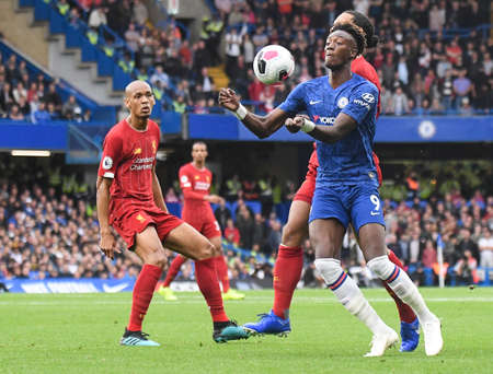 LONDON, ENGLAND - SEPTEMBER 22, 2019: Tammy Abraham of Chelsea pictured during the 2019/20 Premier League game between Chelsea FC and Liverpool FC at Stamford Bridge.のeditorial素材