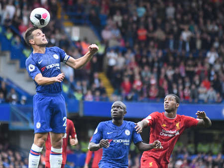 LONDON, ENGLAND - SEPTEMBER 22, 2019: Cesar Azpilicueta of Chelsea pictured during the 2019/20 Premier League game between Chelsea FC and Liverpool FC at Stamford Bridge.のeditorial素材