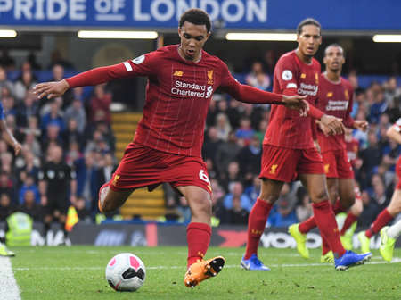 LONDON, ENGLAND - SEPTEMBER 22, 2019: Trent Alexander-Arnold of Liverpool pictured during the 2019/20 Premier League game between Chelsea FC and Liverpool FC at Stamford Bridge.のeditorial素材