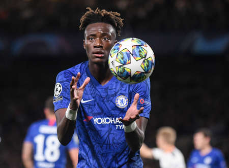 LONDON, ENGLAND - SEPTEMBER 17, 2019: Tammy Abraham of Chelsea pictured during the 2019/20 UEFA Champions League Group H game between Chelsea FC (England) and Valencia CF (Spain) at Stamford Bridge.のeditorial素材