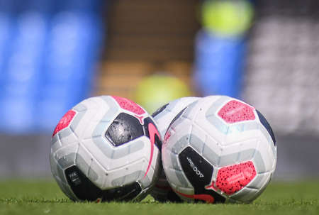 LONDON, ENGLAND - AUGUST 31, 2019: The official match ball pictured ahead of  the 2019/20 Premier League game between Crystal Palace FC and Aston Villa FC at Selhurst Park.のeditorial素材