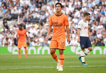 LONDON, ENGLAND - AUGUST 25, 2019: Yoshinori Muto of Newcastle pictured during the 2019/20 Premier League game between Tottenham Hotspur FC and Newcastle United FC at Tottenham Hotspur Stadium.のeditorial素材