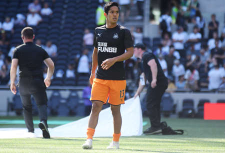 LONDON, ENGLAND - AUGUST 25, 2019: Yoshinori Muto of Newcastle pictured ahead of the 2019/20 Premier League game between Tottenham Hotspur FC and Newcastle United FC at Tottenham Hotspur Stadium.のeditorial素材