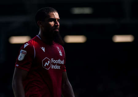 LONDON, ENGLAND - AUGUST 24, 2019: Lewis Grabban of Forest pictured during the 2019/20 EFL SkyBet Championship game between Fulham FC and Nottingham Forest FC at Craven Cottage.のeditorial素材