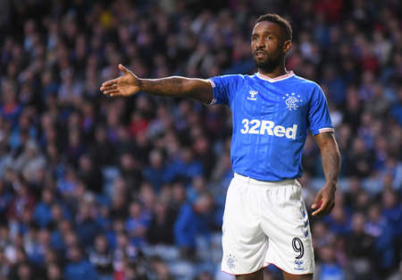 GLASGOW, SCOTLAND - JULY 18, 2019: Jermaine Defoe of Rangers pictured during the 2nd leg of the 2019/20 UEFA Europa League First Qualifying Round game between Rangers FC (Scotland) and St Joseph's FC (Gibraltar) at Ibrox Park.のeditorial素材