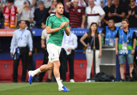 MADRID, SPAIN - JUNE 1, 2019: Harry Kane of Tottenham pictured prior to the 2018/19 UEFA Champions League Final between Tottenham Hotspur (England) and Liverpool FC (England) at Wanda Metropolitano.のeditorial素材