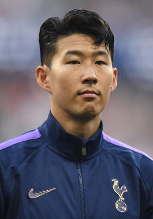 MADRID, SPAIN - JUNE 1, 2019: Heung-Min Son of Tottenham pictured prior to the 2018/19 UEFA Champions League Final between Tottenham Hotspur (England) and Liverpool FC (England) at Wanda Metropolitano.のeditorial素材