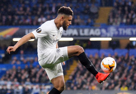 LONDON, ENGLAND - MAY 9, 2019: Simon Falette of Eintracht pictured during the second leg of the 2018/19 UEFA Europa League Semi-Finals game between Chelsea FC (England) and Eintracht Frankfurt e.V. (Germany) at Stamford Bridge.のeditorial素材