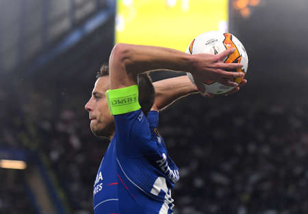 LONDON, ENGLAND - MAY 9, 2019: Cesar Azpilicueta of Chelsea pictured during the second leg of the 2018/19 UEFA Europa League Semi-Finals game between Chelsea FC (England) and Eintracht Frankfurt e.V. (Germany) at Stamford Bridge.のeditorial素材