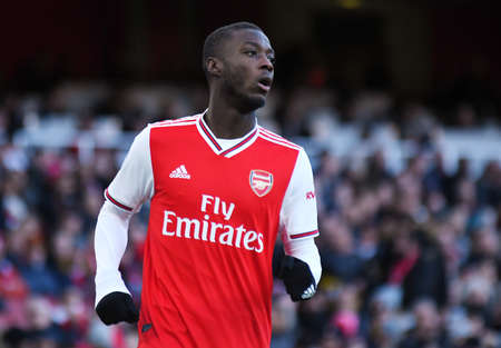LONDON, ENGLAND - JANUARY 18, 2020: Nicolas Pepe of Arsenal pictured during the 2019/20 Premier League game between Arsenal FC and Sheffield United FC at Emirates Stadium.のeditorial素材