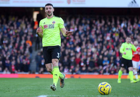 LONDON, ENGLAND - JANUARY 18, 2020: Enda Stevens of Sheffield pictured during the 2019/20 Premier League game between Arsenal FC and Sheffield United FC at Emirates Stadium.のeditorial素材