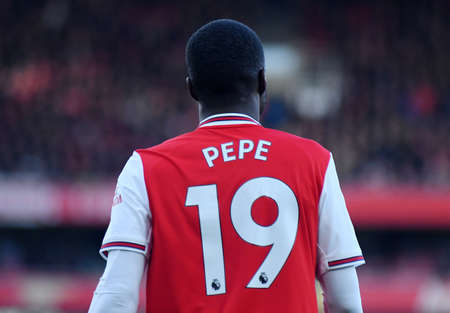 LONDON, ENGLAND - JANUARY 18, 2020: Nicolas Pepe of Arsenal pictured during the 2019/20 Premier League game between Arsenal FC and Sheffield United FC at Emirates Stadium.のeditorial素材