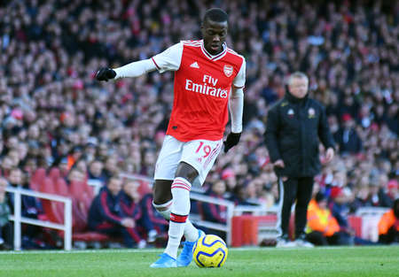 LONDON, ENGLAND - JANUARY 18, 2020: Nicolas Pepe of Arsenal pictured during the 2019/20 Premier League game between Arsenal FC and Sheffield United FC at Emirates Stadium.のeditorial素材