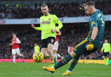 LONDON, ENGLAND - JANUARY 18, 2020: Oli McBurnie of Sheffield pictured during the 2019/20 Premier League game between Arsenal FC and Sheffield United FC at Emirates Stadium.のeditorial素材
